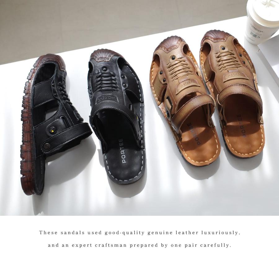 サンダル メンズ 本革 レザー 歩きやすい 牛革 レザーサンダル