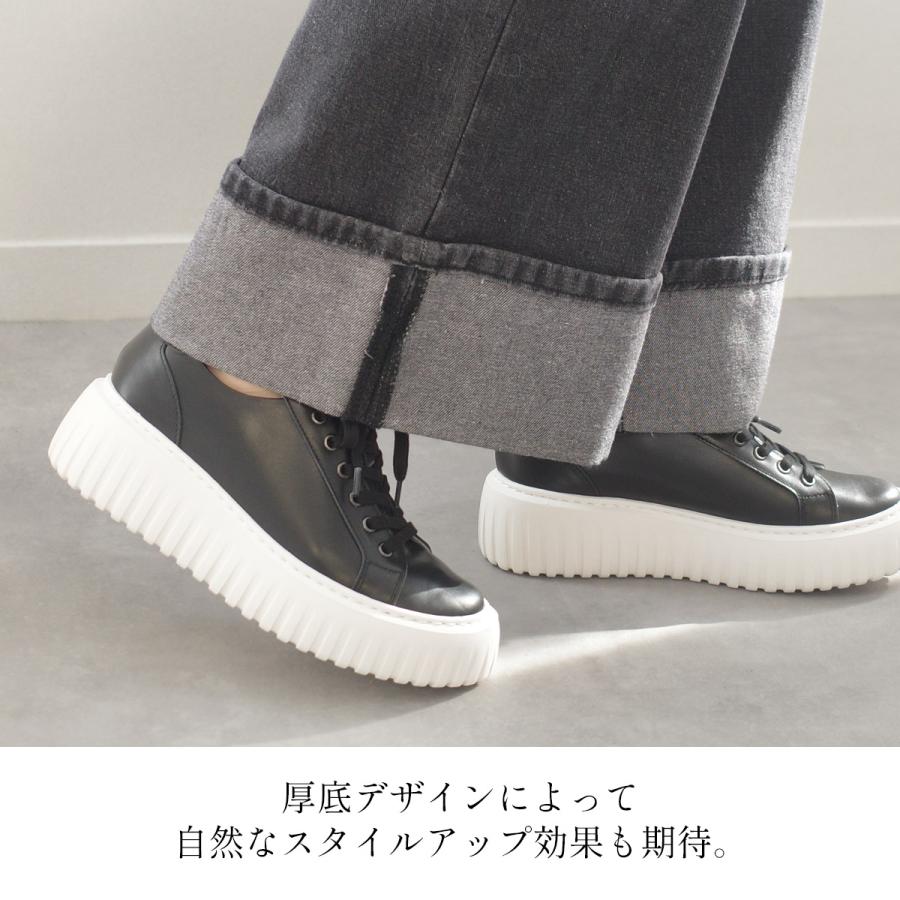 スニーカー 本革 レディース 厚底 日本製 履きやすい 軽い 牛革 厚底スニーカー 痛くない 軽量 歩きやすい レザー 3E 革 幅広 黒 白 ポインター amiami エディ