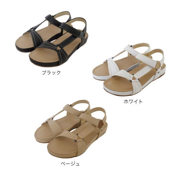 サンダル 本革 レディース ぺたんこ ローヒール ストラップ 3E 幅広