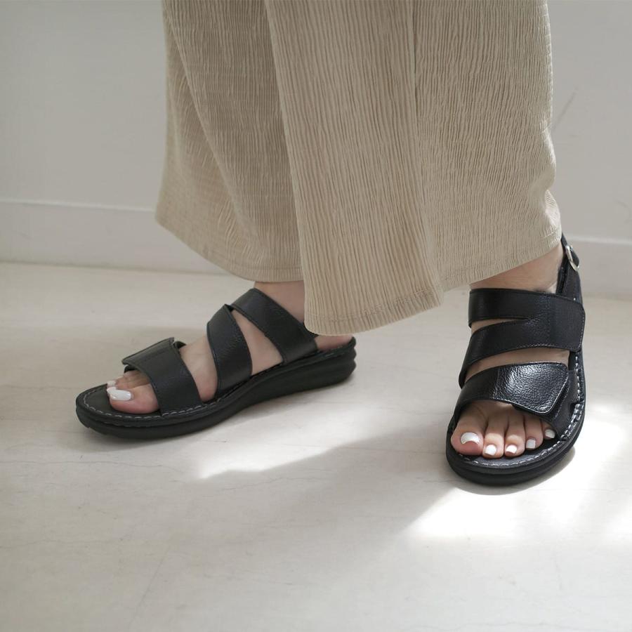 サンダル 本革 レディース ストラップ 痛くない 歩きやすい 軽量 履き