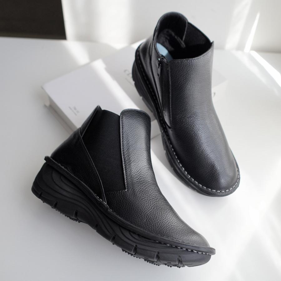 未使用級 ecco レザー サイドジップ ショートブーツ 黒 アムステルダム ショートブーツ 本革 レディース 厚底 ブーツ 歩きやすい 履きやすい