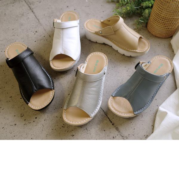サンダル 本革 厚底 レディース サボ 歩きやすい 軽量 ウェッジソール