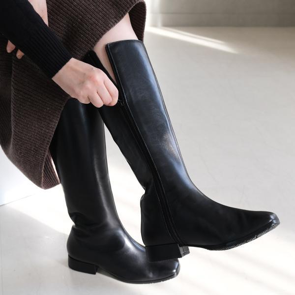 ロングブーツ 本革 レディース ローヒール 歩きやすい 履きやすい 痛く