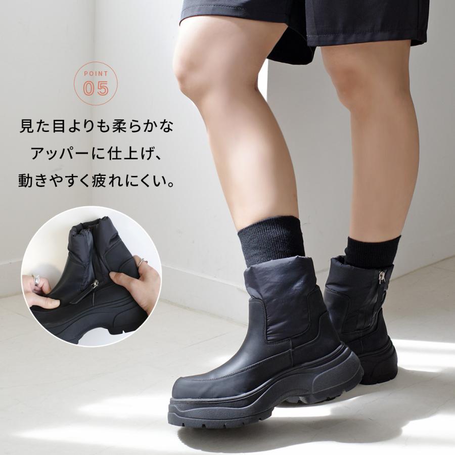 ブラック/レッド 厚底 ハーフブーツ レディース ショートブーツ 