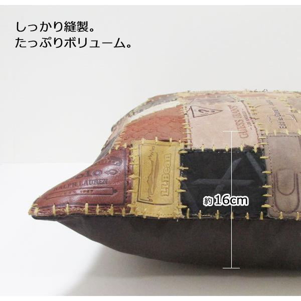 クッション 45×45 レザー 本革パッチワーク ハンドメイド カフェ