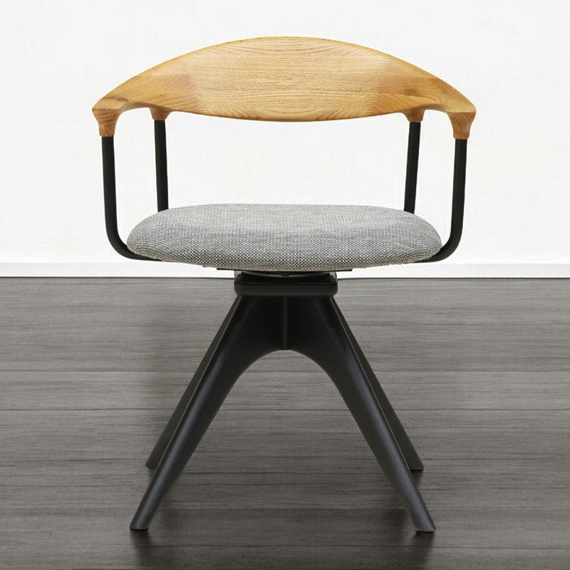 ダイニングチェア 回転椅子 木製 肘置き オーク 無垢材 合成皮革