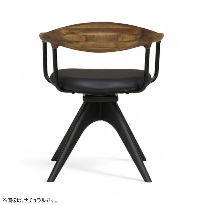 ヴィンテージ 回転椅子 アーム チェア 無垢材 合皮レザー KANOA ダイニングチェア 座面回転 ハーフアーム ローバック 板座