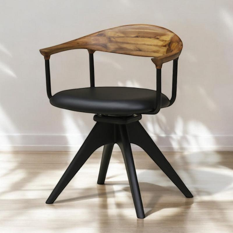 回転椅子 ダイニングチェア 木製 肘付き アカシア材 無垢材 合成