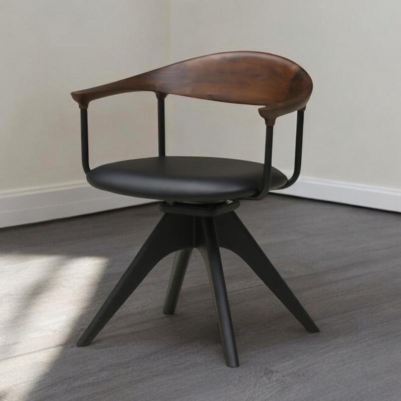 回転椅子 ダイニングチェア 木製 肘付き アカシア材 無垢材 合成皮革