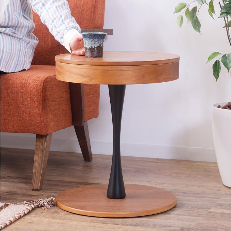 サイドテーブル おしゃれ 北欧 丸 収納付き 木製テーブル ラウンド
