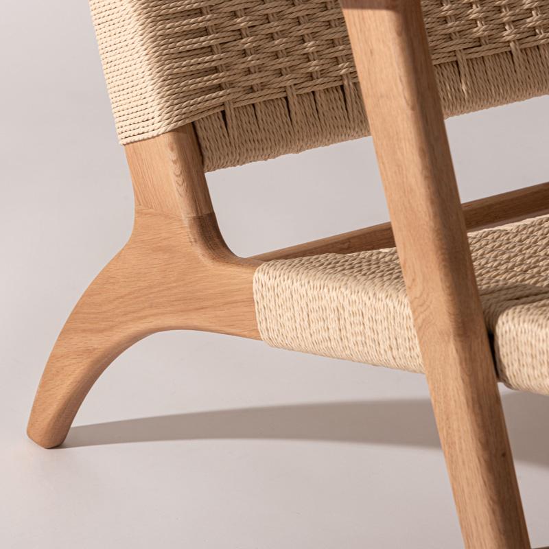 パーソナルチェア ペーパーコード オーク無垢 北欧 一人掛け 肘置き