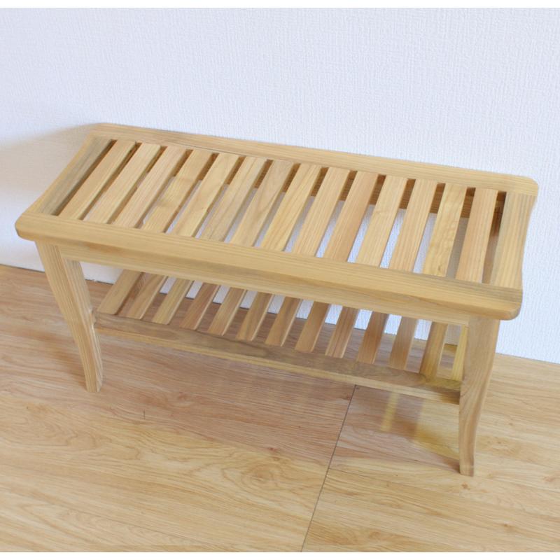 ベンチ 無垢材 天然木 北欧 ナチュラル 幅82cm 木製 棚付き 収納