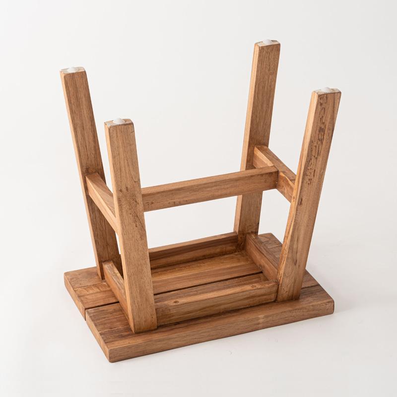 スツール チーク材 無垢材 玄関スツール 四角 ハンドメイド 木 ディ