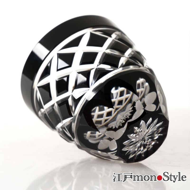江戸切子 ぐい呑み 黒 切子 江戸矢来 木箱入り : 江戸monoStyleヤフー