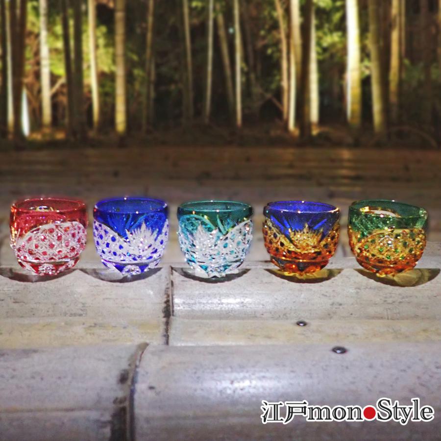 江戸切子 クリスタル ぐい呑み 八角籠目 木箱入り 瑠璃×アンバー 江戸切子 クリスタル ぐい呑み 八角籠目 木箱入り 瑠璃×アンバー