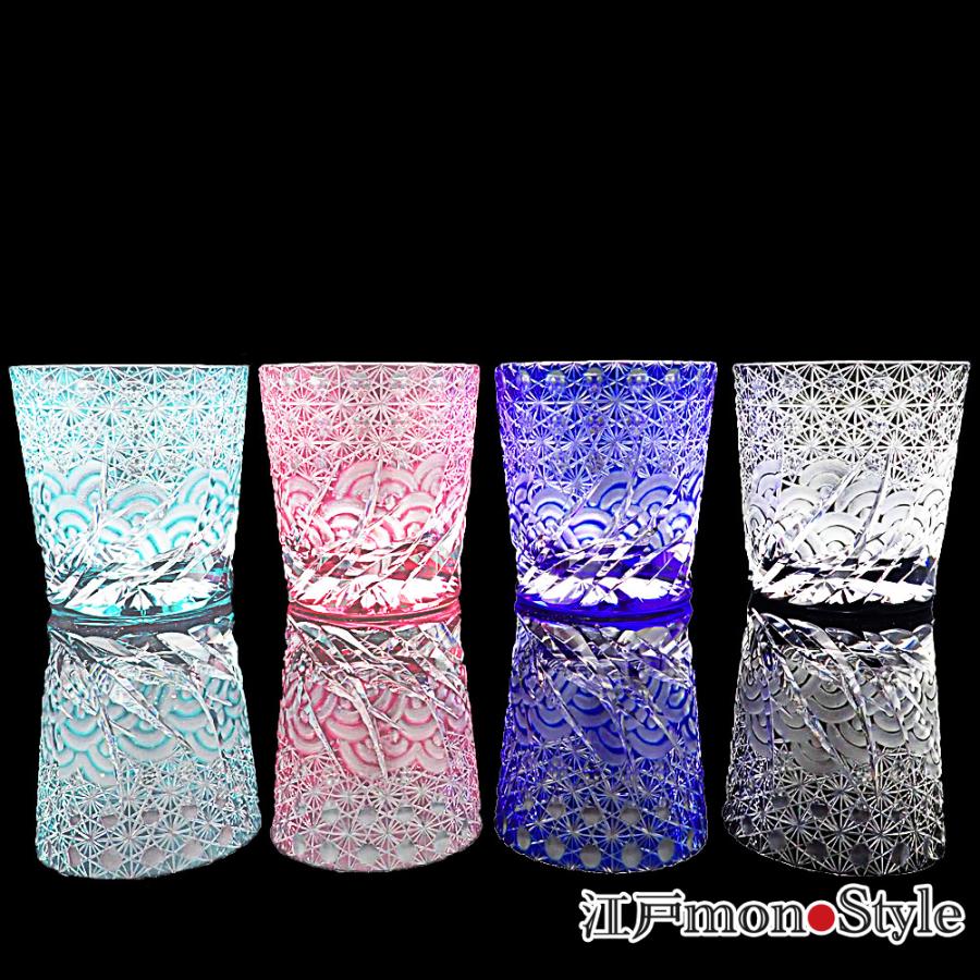 江戸切子 クリスタル グラス 漣 さざなみ 木箱入り 金赤 瑠璃