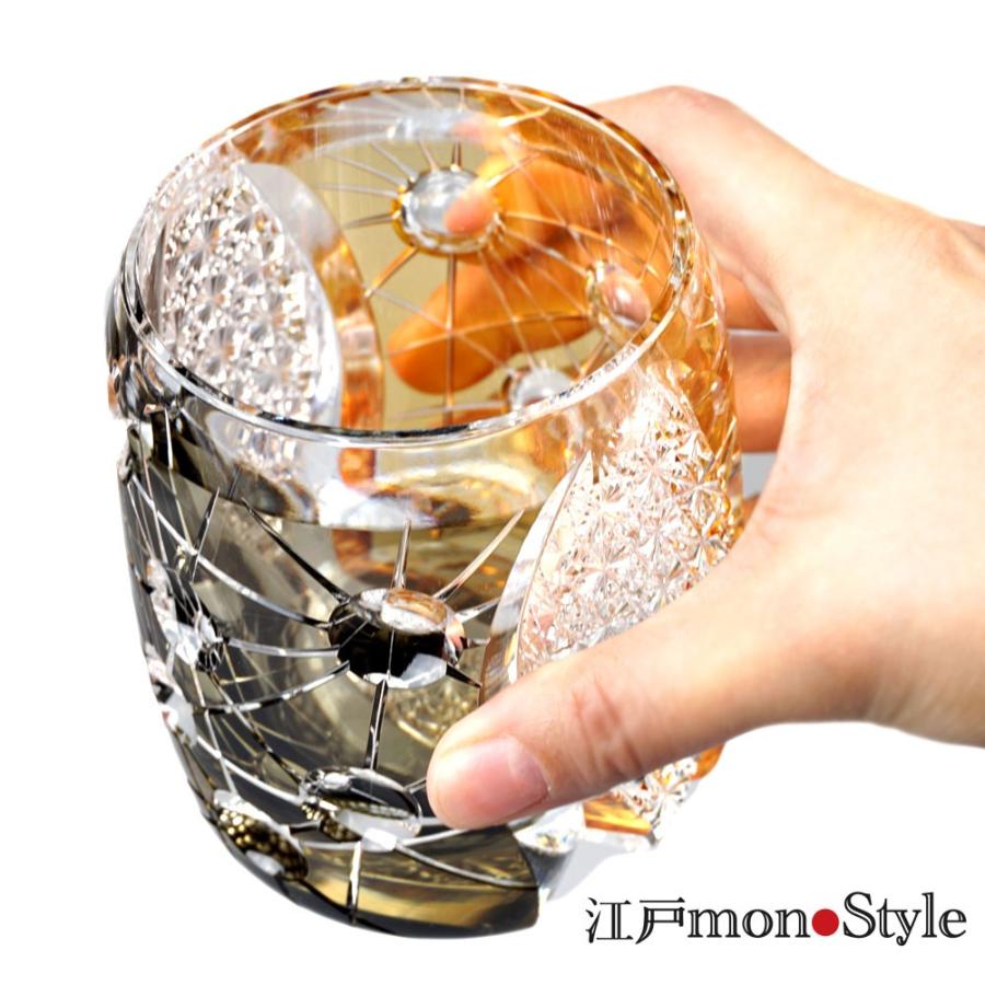 江戸切子 クリスタル グラス プラネット 二色グラス 木箱入り 黒＆黄