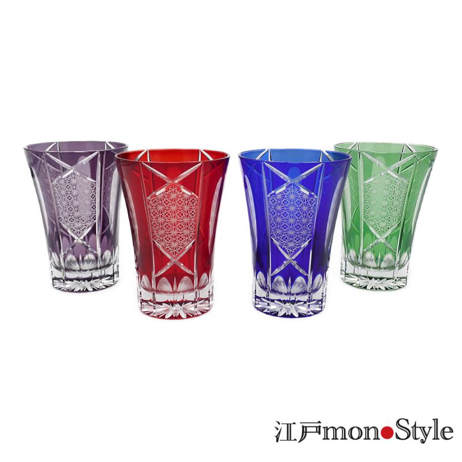 江戸切子 タンブラー 凧 たこ 木箱入り 赤 瑠璃 緑 紫 ４色から選べる