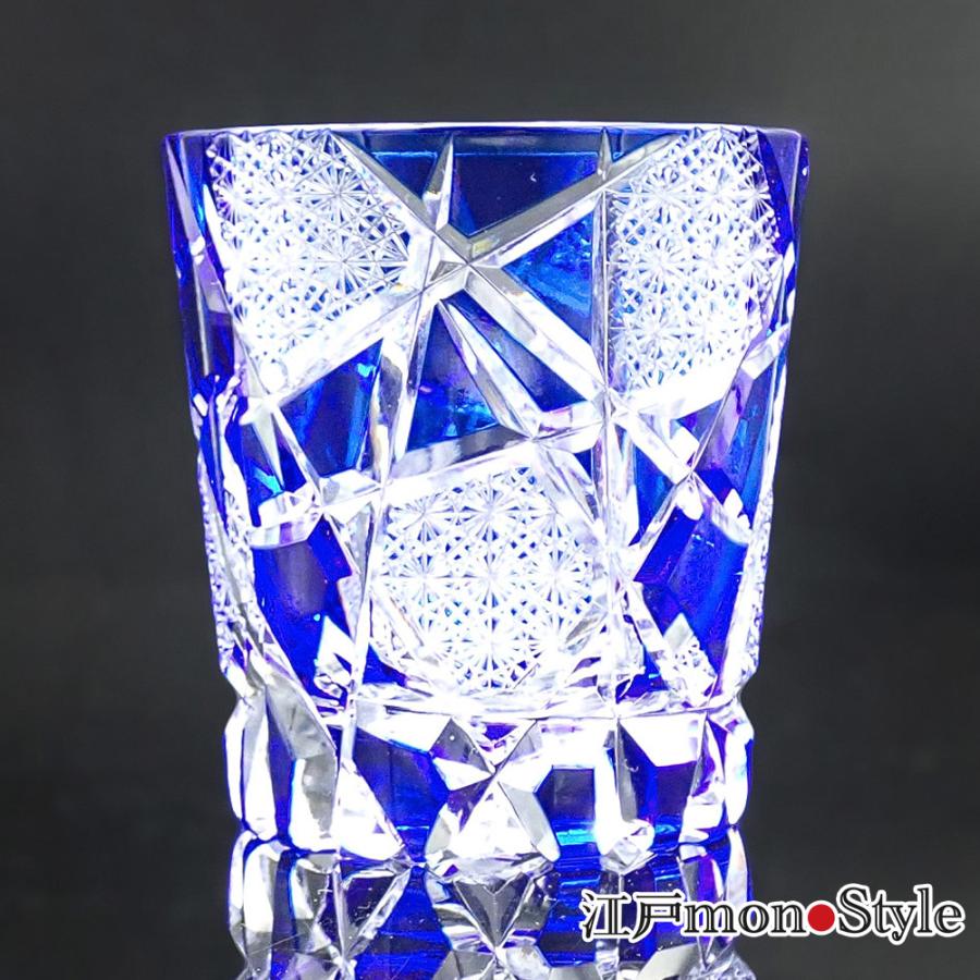 江戸切子 クリスタル グラス crack 木箱入り 金赤 瑠璃 ２色から選べるの画像