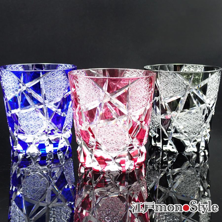 江戸切子 クリスタル グラス crack 木箱入り 金赤 瑠璃 ２色から選べるの画像