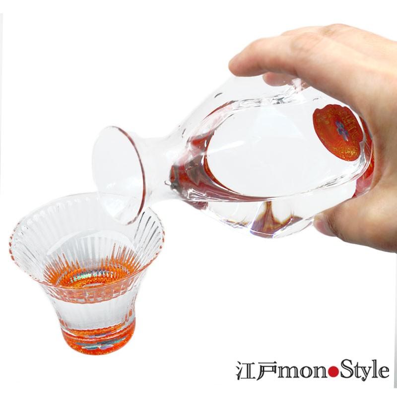 螺鈿 グラス 酒器セット 徳利 と ぐい呑み 1個 セット 桜 赤 高岡漆器