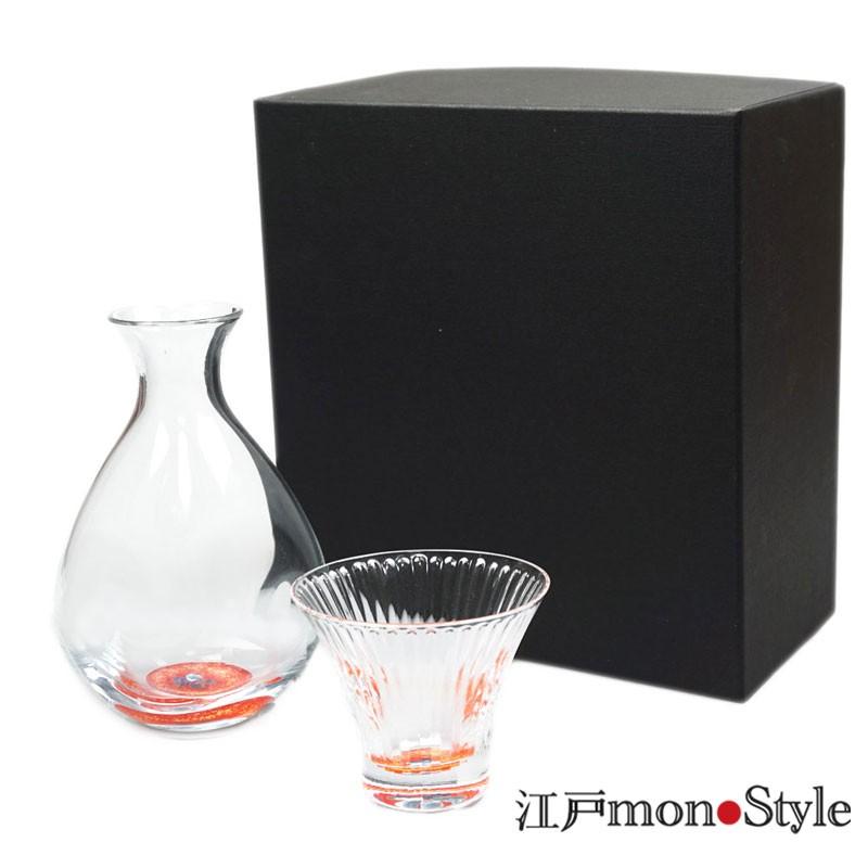 螺鈿 グラス 酒器セット 徳利 と ぐい呑み 1個 セット 桜 赤 高岡漆器