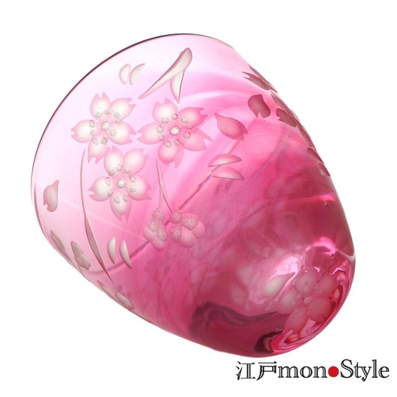江戸切子 ぐい呑み 花 切子 桜 金赤 木箱入り : 江戸monoStyleヤフー店
