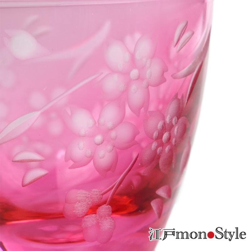 江戸切子 ぐい呑み 花 切子 桜 金赤 木箱入り : 江戸monoStyleヤフー店
