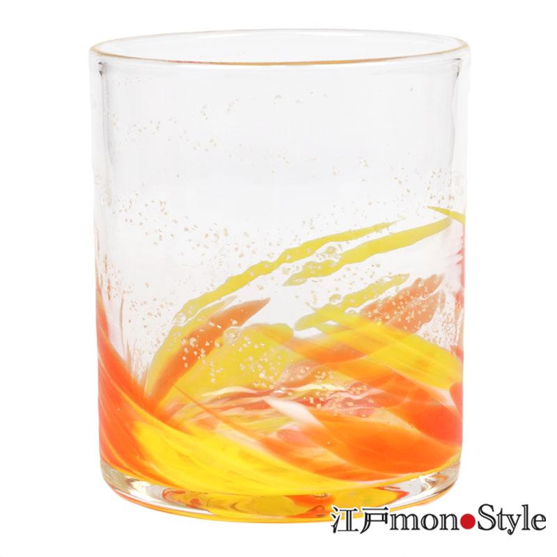 ペア 琉球ガラス 琉球グラス ロックグラス オールドグラス 海蛍 オレンジ と 緑 木箱入り｜edomono｜02