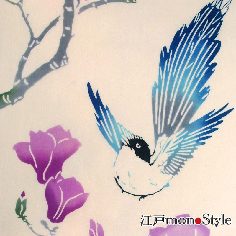手ぬぐい 木蓮に尾長 梨園染め 手染め 注染 : 江戸monoStyleヤフー店 