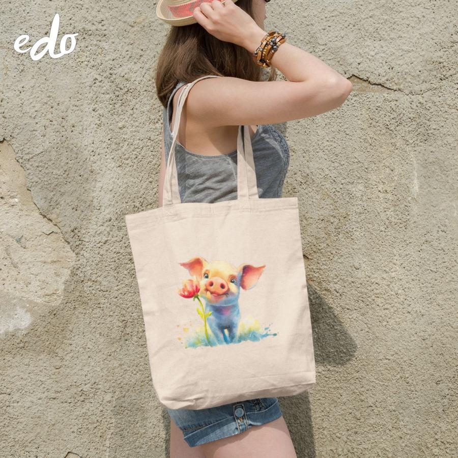 トートバッグ a4 帆布 軽量 「子ぶたと一輪の花」 サブバッグ : トート