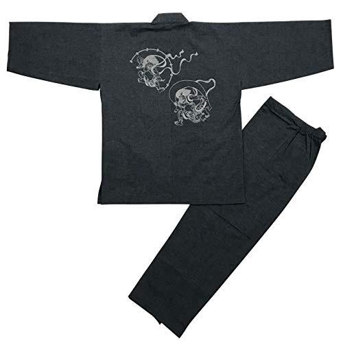 江戸てん 作務衣 抜染柄入り 久留米紬織り 日本製 高級 素材からこだわりました つむぎ メンズ 風神雷神 グレー Prettyfunnyballoons Com