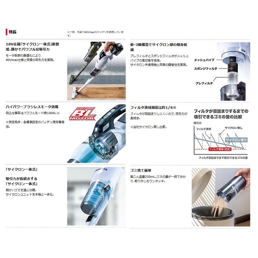 マキタ CL286FDRFO 18V充電式クリ−ナ− サイクロン一体式 ワンタッチスイッチ式 吸込仕事率100W 集じん容量250ml 低騒音65db オリ−ブ 新品 マキタ CL286FDRFO 18V充電式クリ−ナ− サイクロン一体式 ワンタッチ