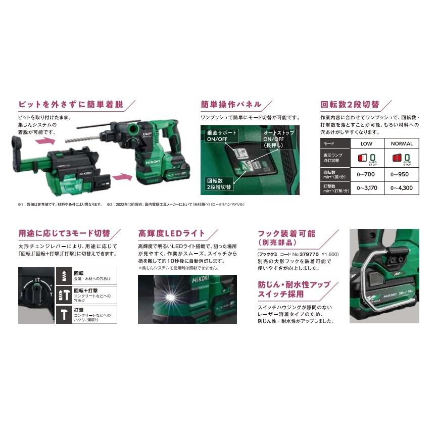 日立 HiKOKI DH1826DA(2XPZ) 18V SDSハンマドリル 能力:コンクリ 日立 HiKOKI DH1826DA(2XPZ) 18V SDSハンマドリル 能力:コンクリ
