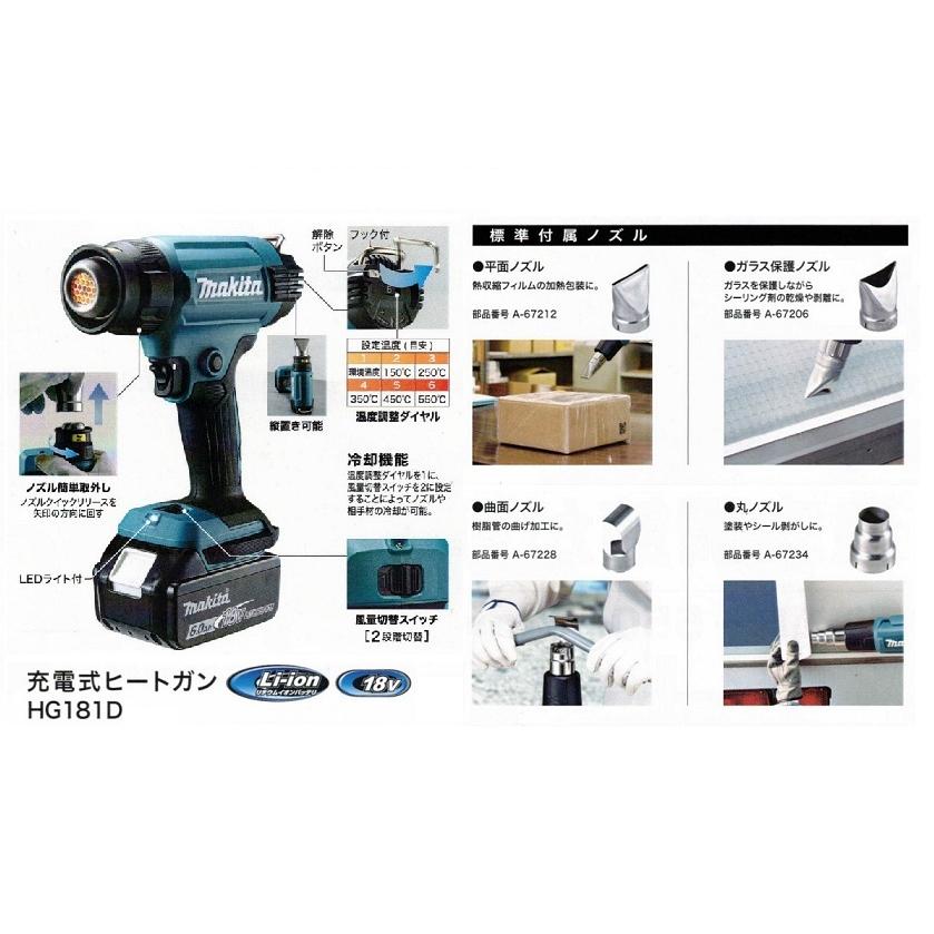 マキタ HG181DZK+BL1860B+DC18RF 18V充電式ヒートガン 熱風温度 マキタ HG181DZK+BL1860B+DC18RF 18V充電式ヒートガン 熱風温度