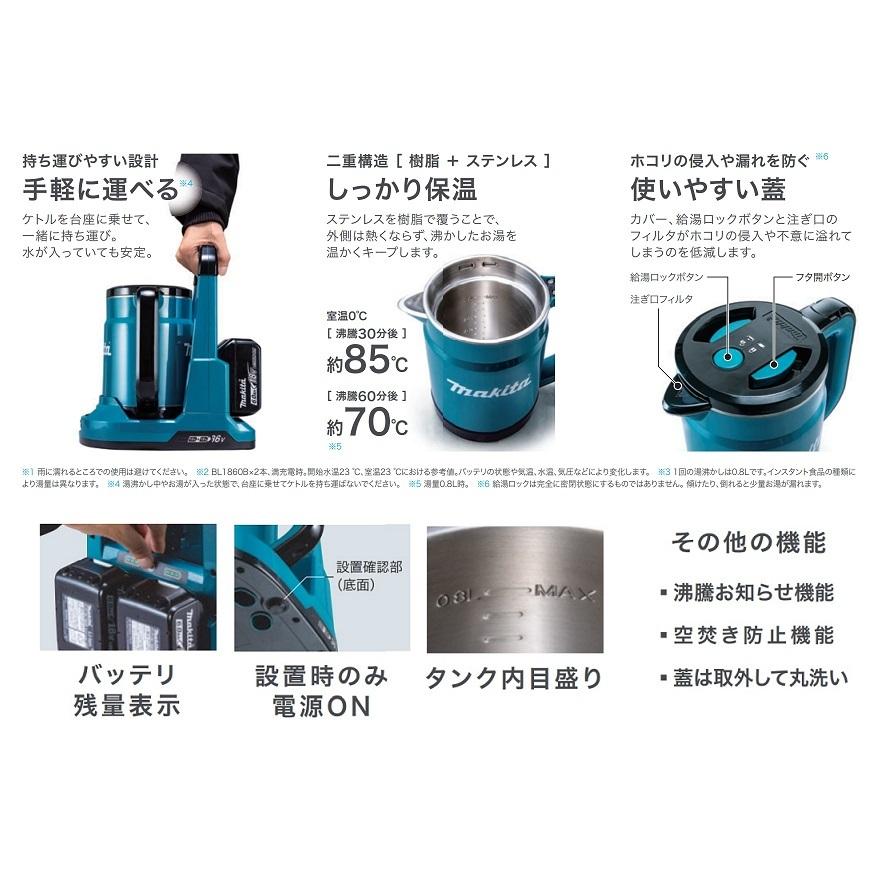 マキタ KT360DZ+BL1860Bx4+DC18RD 18Vx2=36V 充電式ケトル 青 マキタ KT360DZ+BL1860Bx4+DC18RD 18Vx2=36V 充電式ケトル 青