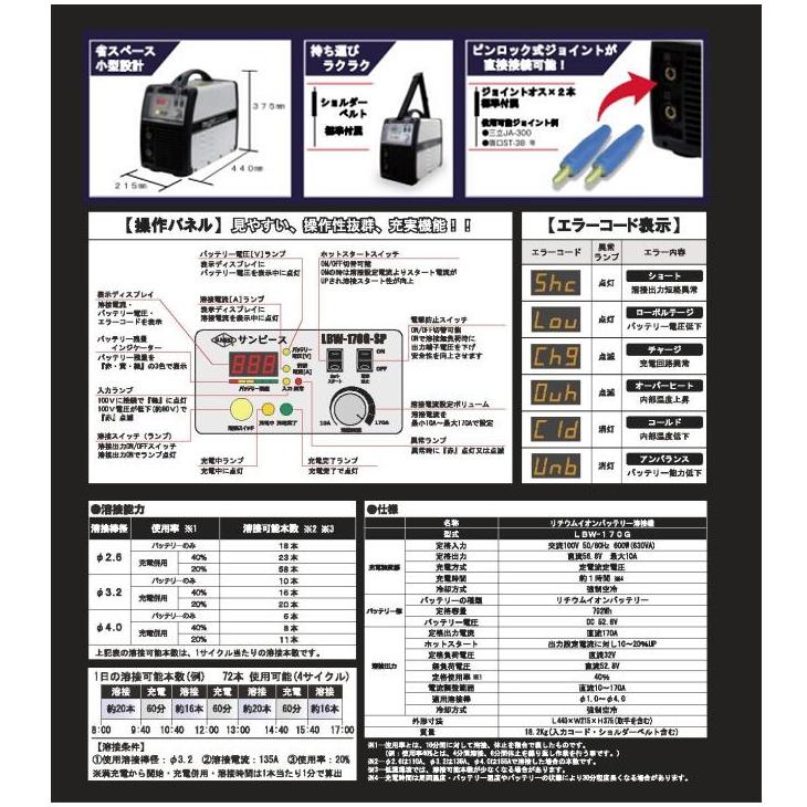 マイト工業 LBW-170G リチウムイオンバッテリー溶接機 最大出力 マイト工業 LBW-170G リチウムイオンバッテリー溶接機 最大出力