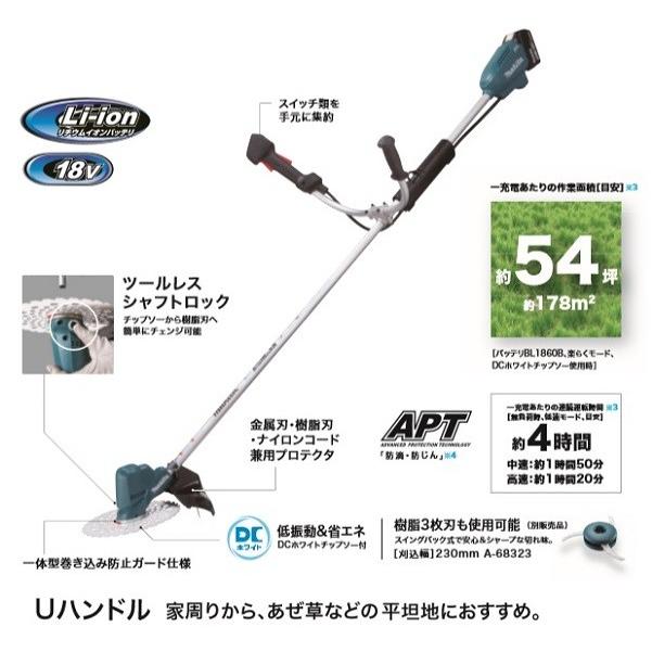 マキタ MUR190UDRG 18V充電式草刈機 Uハンドル仕様 22mmlエンジンと 