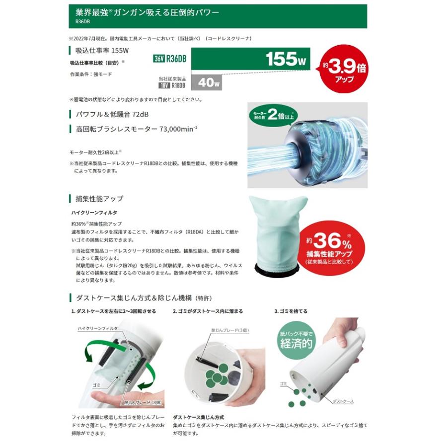 日立 HiKOKI R36DB(SC)(XPG) 36Vコードレスクリーナー 2段 日立 HiKOKI R36DB(SC)(XPG) 36Vコードレスクリーナー 2段