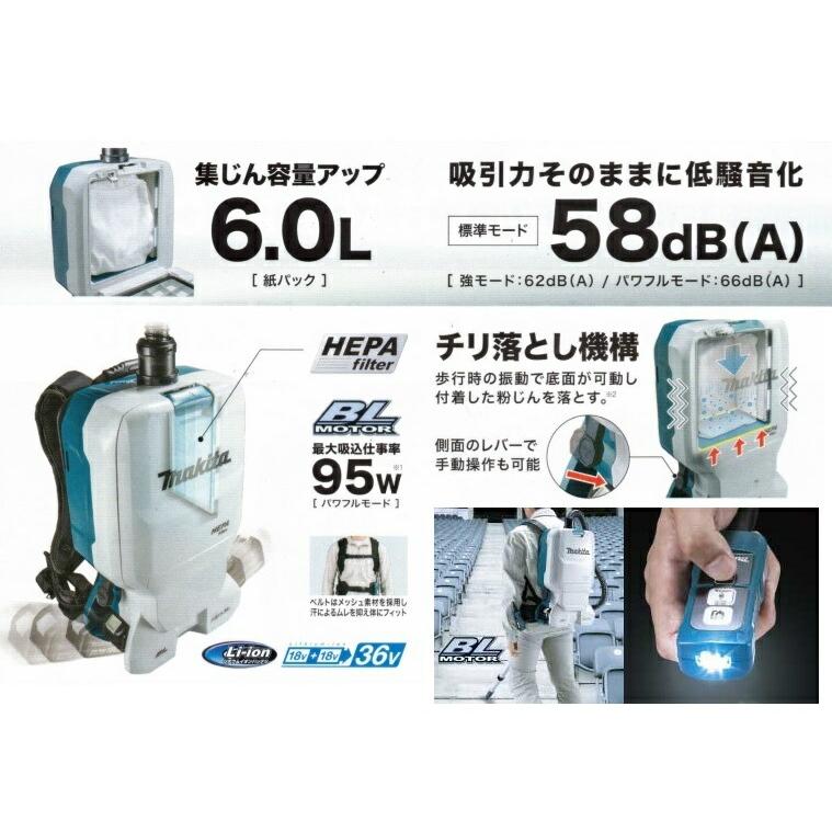 マキタ（makita） VC660DZ+BL1860Bx2+DC18RD 18Vx2=36V 充電式背負クリ