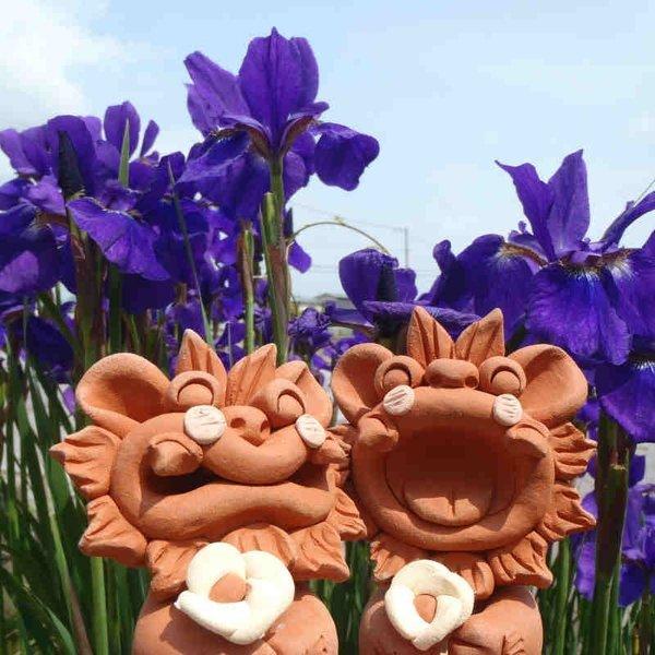 送料無料 シーサー 置物(工房・花 )花シーサー・赤 最安値に挑戦沖縄 