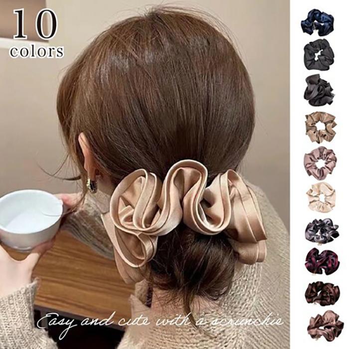 シュシュ サテン 12cm パール ヘアアクセ レディース 上品 まとめ髪