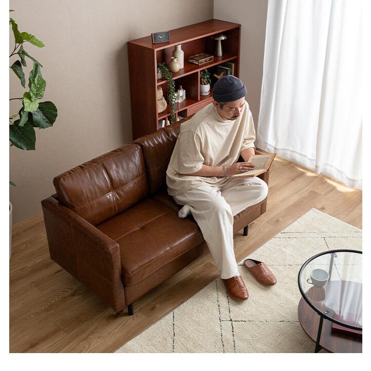 ブラウン レザー風 2人掛けソファ 東谷 ソファ 3人 2人 掛け ブラウン 合皮 フェイクレザー 合成