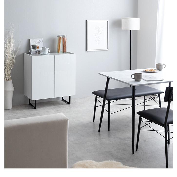 キャビネット サイドボード 扉収納 スリム 鏡面 石目調 リビング