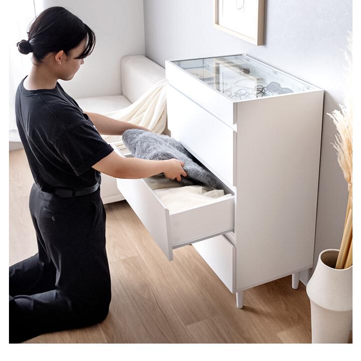 チェスト ショーケース付き キャビネット タンス 収納棚 サイドボード