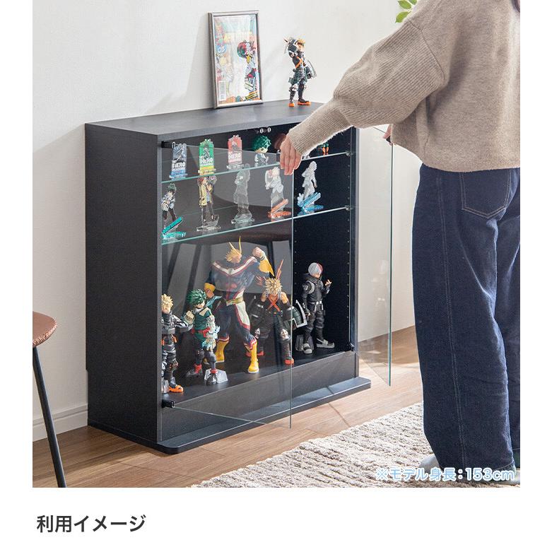 超人気！ガラスケース コレクションケース コンパクト 強化ガラス棚 BLACK コレクションケース ガラスケース コレクションシェルフ シェルフ 奥行