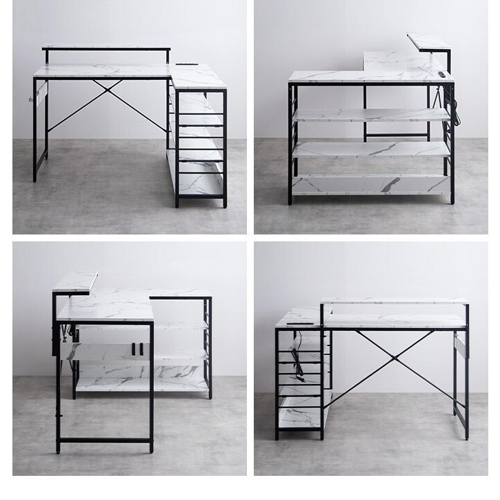 L字デスク デスク l字型 エル コーナー 収納 可動棚 デュアル モニター