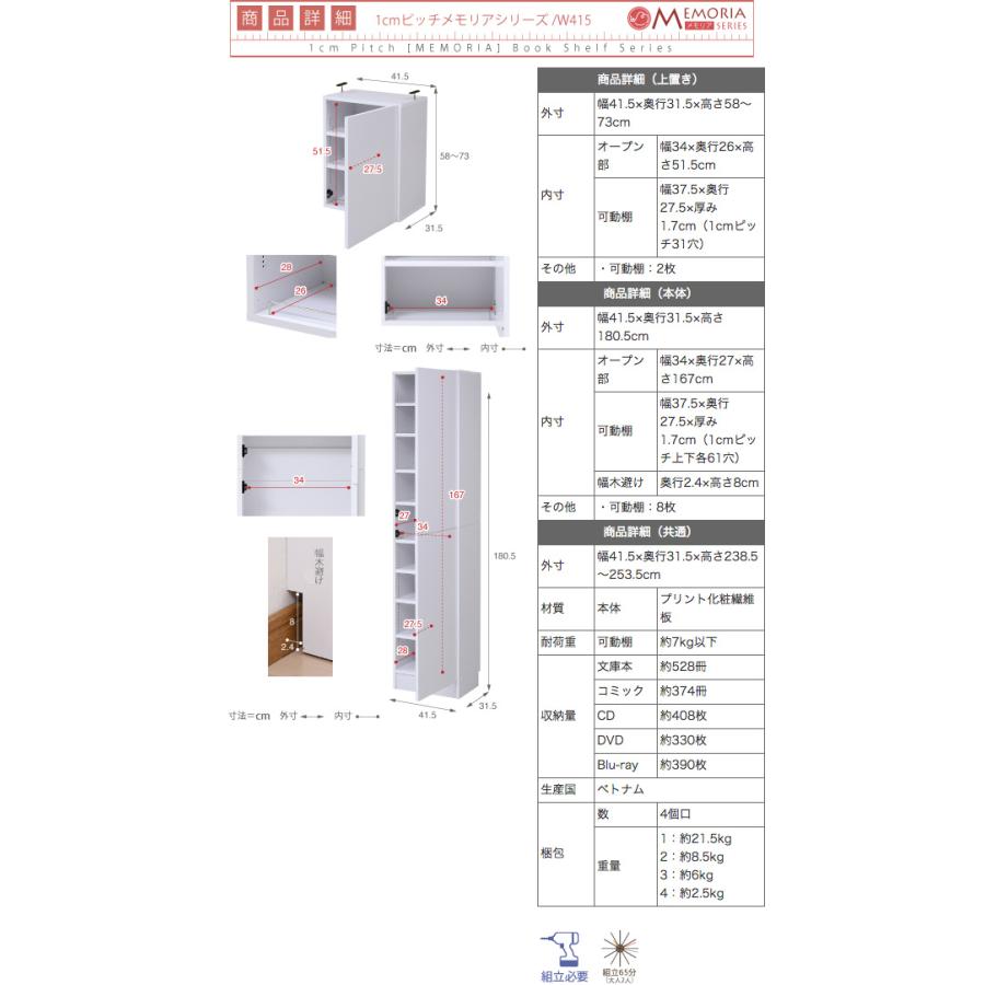本棚 ブックシェルフ マガジンラック 飾り 収納ボックス カラー 食器 書棚 パーテーション 仕切り 扉付 1cmピッチ 可動棚 12段 メモリア つっぱり 天井 本の画像