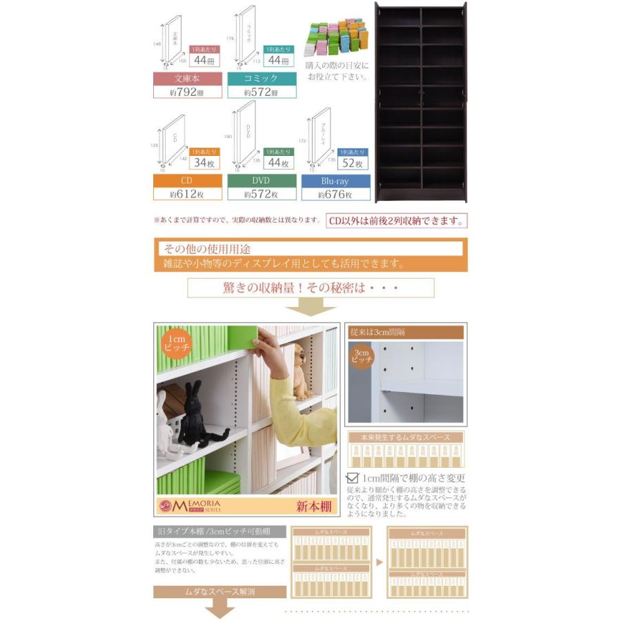 本棚 ブックシェルフ マガジンラック 飾り 収納ボックス カラー 食器 書棚 パーテーション 仕切り 扉付き 1cmピッチ 可動棚 9段 メモリア 雑誌 漫画 本の画像