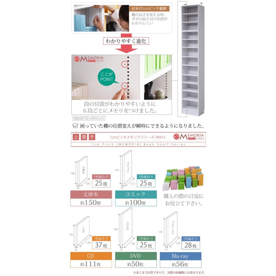 本棚 ブックシェルフ マガジンラック 飾り 収納ボックス カラー 食器 書棚 パーテーション 仕切り 単品 オープン 上置き用 メモリア 1cmピッチ 可動棚_3